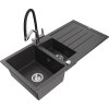 Granitový drez Mexen Andres s 1,5 misy, odkapávačom a kuchynskou batériou Duo, čierny bodkovaný - 6515-76-671701-07