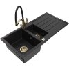 Granitový drez Mexen Andres s 1,5 misy, odkapávačom a kuchynskou batériou Duo, čierny - 6515-77-671701-57-G