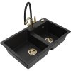 Granitový drez Mexen Tomas s 2 misami a kuchynskou batériou Duo, čierny - 6516-77-671701-57-G