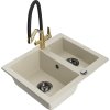 Granitový drez Mexen Carlos s 1,5 miskou a kuchynskou batériou Duo, béžový - 6518-69-671701-57-B