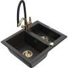 Granitový drez Mexen Carlos s 1,5 miskou a kuchynskou batériou Duo, čierna/strieborná metalíza - 6518-73-671701-57-G
