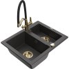 Granitový drez Mexen Carlos s 1,5 misky a kuchynskou batériou Duo, čierna škvrnitá - 6518-76-671701-57-G
