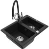 Granitový drez Mexen Carlos s 1,5 misky a kuchynskou batériou Duo, čierny - 6518-77-671701-07