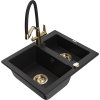 Granitový drez Mexen Carlos s 1,5 misky a kuchynskou batériou Duo, čierny - 6518-77-671701-57-G