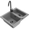 Granitový drez Mexen Carlos s 1,5 miskou a kuchynskou batériou Telma, sivý - 6518-71-670200-70-B