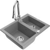 Granitový drez Mexen Carlos s 1,5 miskou a kuchynskou batériou Elia, sivý - 6518-71-670101-00