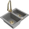Granitový drez Mexen Carlos s 1,5 miskou a kuchynskou batériou Elia, sivý - 6518-71-670101-50
