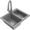 Granitový drez Mexen Carlos s 1,5 miskou a kuchynskou batériou Elia, sivý - 6518-71-670101-71