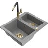 Granitový drez Mexen Carlos s 1,5 miskou a kuchynskou batériou Flora, sivý - 6518-71-670401-57-G