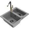 Granitový drez Mexen Carlos s 1,5 miskou a kuchynskou batériou Flora, sivý - 6518-71-670401-57-B
