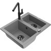 Granitový drez Mexen Carlos s 1,5 miskou a kuchynskou batériou Flora, sivý - 6518-71-670401-70-B
