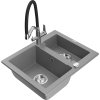 Granitový drez Mexen Carlos s 1,5 misky a kuchynskou batériou Duo, sivý - 6518-71-671701-07