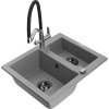 Granitový drez Mexen Carlos s 1,5 misky a kuchynskou batériou Duo, sivý - 6518-71-671701-07-B