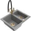 Granitový drez Mexen Carlos s 1,5 misky a kuchynskou batériou Duo, sivý - 6518-71-671701-57-G
