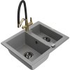 Granitový drez Mexen Carlos s 1,5 misky a kuchynskou batériou Duo, sivý - 6518-71-671701-57-B