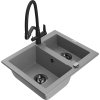 Granitový drez Mexen Carlos s 1,5 miskou a kuchynskou batériou Duo, sivý - 6518-71-671701-70-B