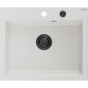 Granitový drez Mexen Elix s 1 misou 600 x 500 mm, biely, čierny sifón - 6525601005-20-B