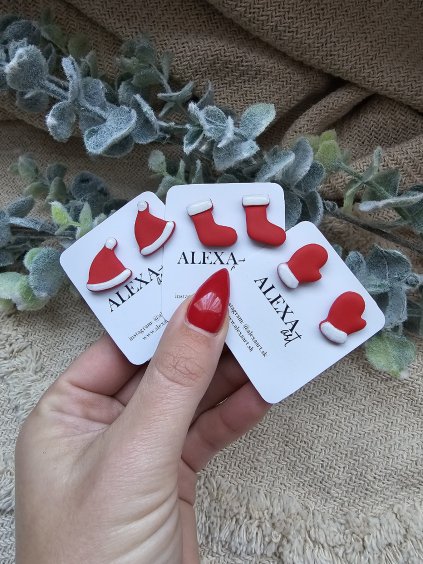 Náušnice z polymérovej hmoty čiapka, rukavica, ponožka