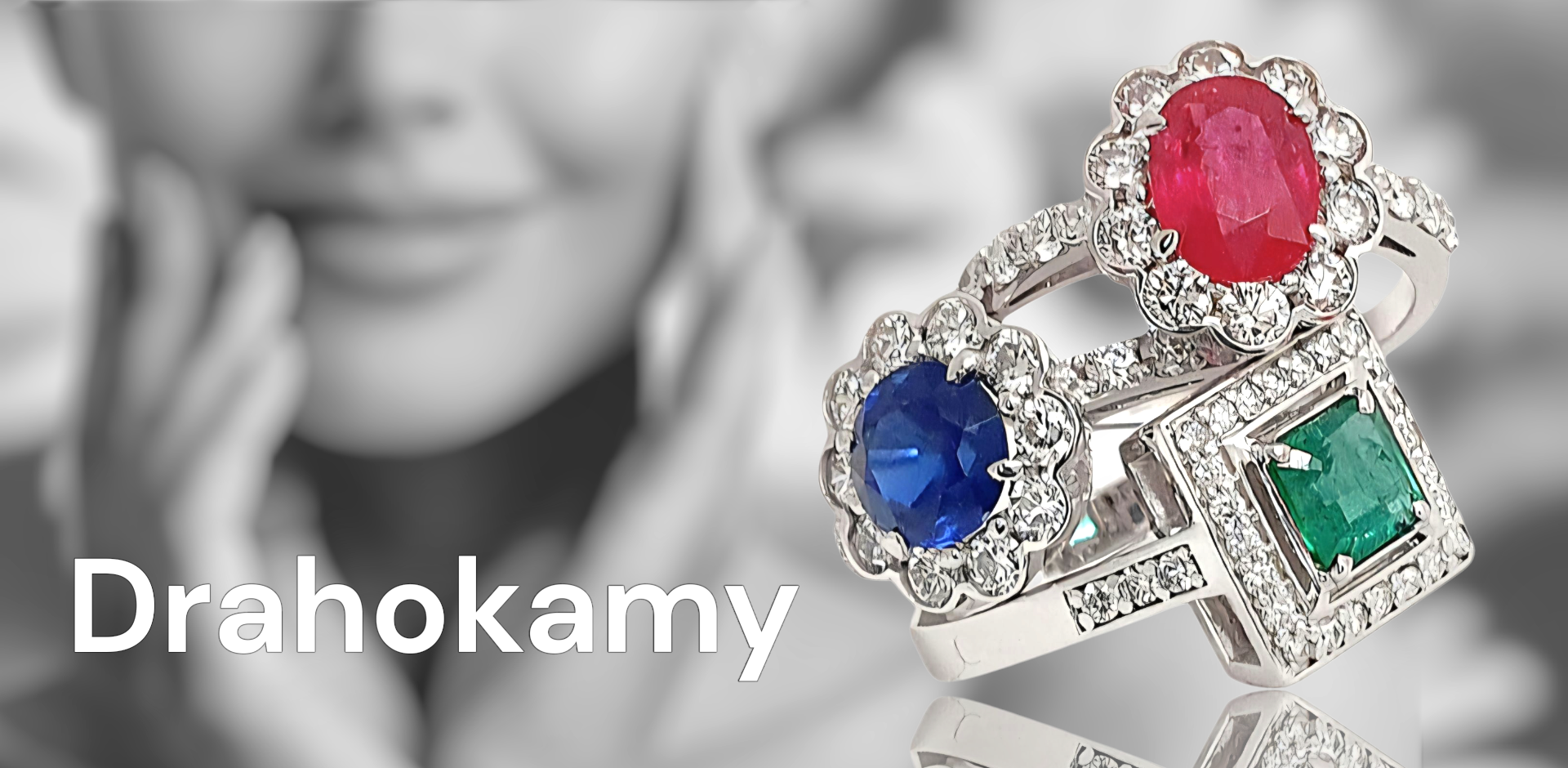 Zlaté prsteny s rubínem, safírem, smaragdem a diamanty