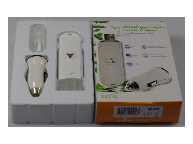 Ultrazvukový USB aroma difuzér Keylia s adaptérem do auta