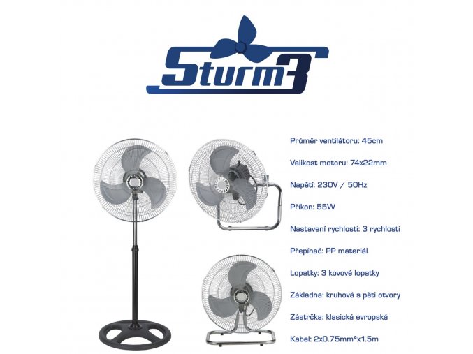 Cirkulačný ventilátor STURM3v1, Ø45cm