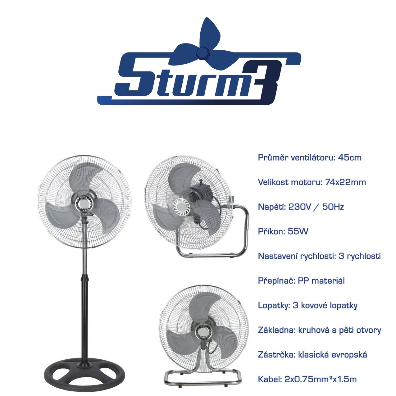 Cornwall Cirkulačný ventilátor STURM3v1, Ø45cm