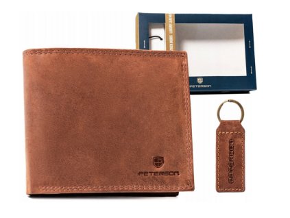 Dárková sada - Pánská kožená peněženka a klíčenka - Peterson