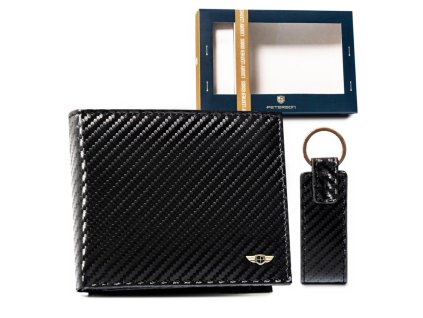 Dárková sada - Pánská kožená peněženka a klíčenka - Peterson