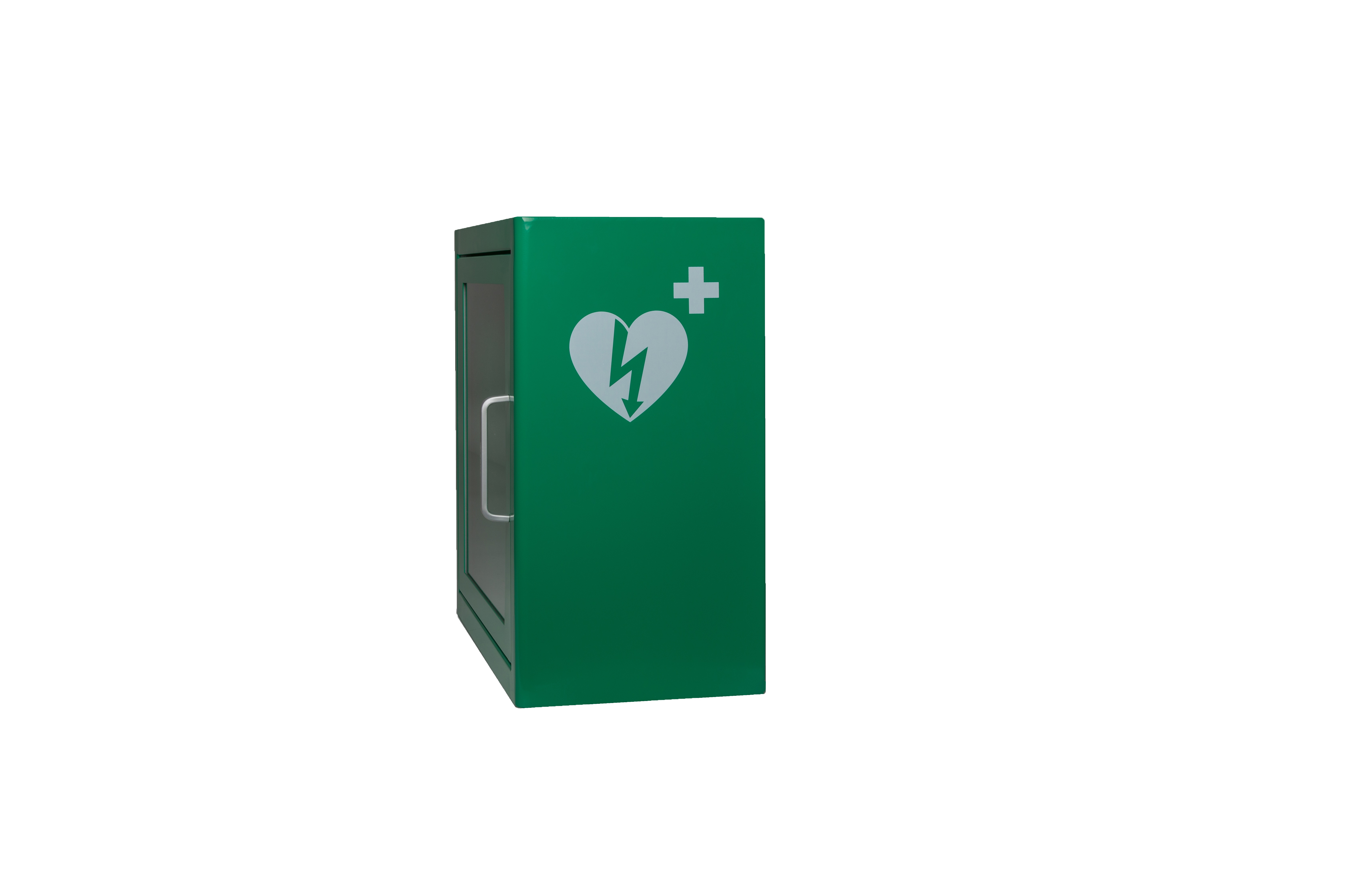 ARKY Nástěnná skříňka na AED s alarmem 38x38x20cm Barva: Zelená se znakem AED na boku