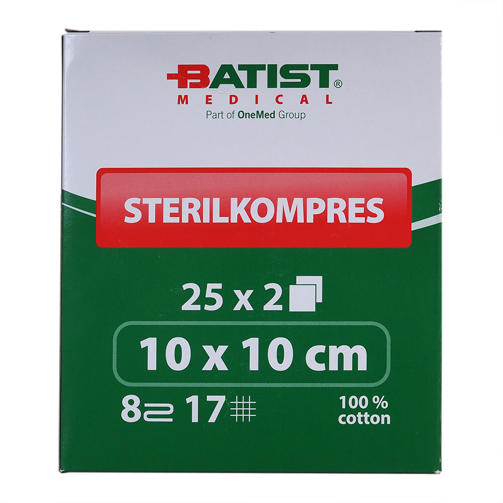 Gázový kompres, 17 nití, 8 vrstev, 10x10 cm, sterilní (2ks/blistr) 100 ks balení
