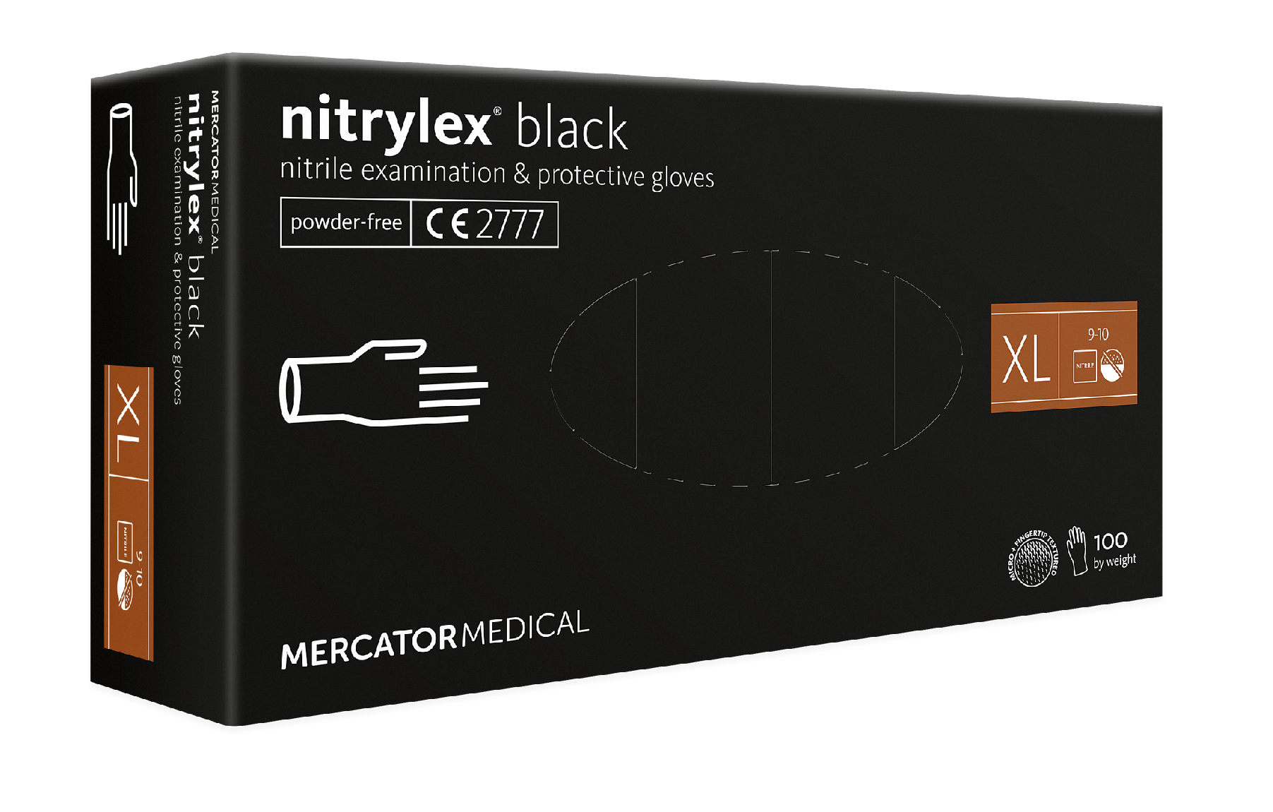MERCATOR MEDICAL Nitrilové rukavice bez pudru, černé, nesterilní, 100ks Velikost: L
