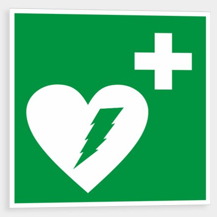 AED/Defibrilátor samolepící folie 15 x 15 cm - fotoluminiscenční samolepka