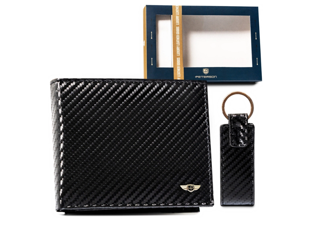 Dárková sada - Pánská kožená peněženka a klíčenka - Peterson