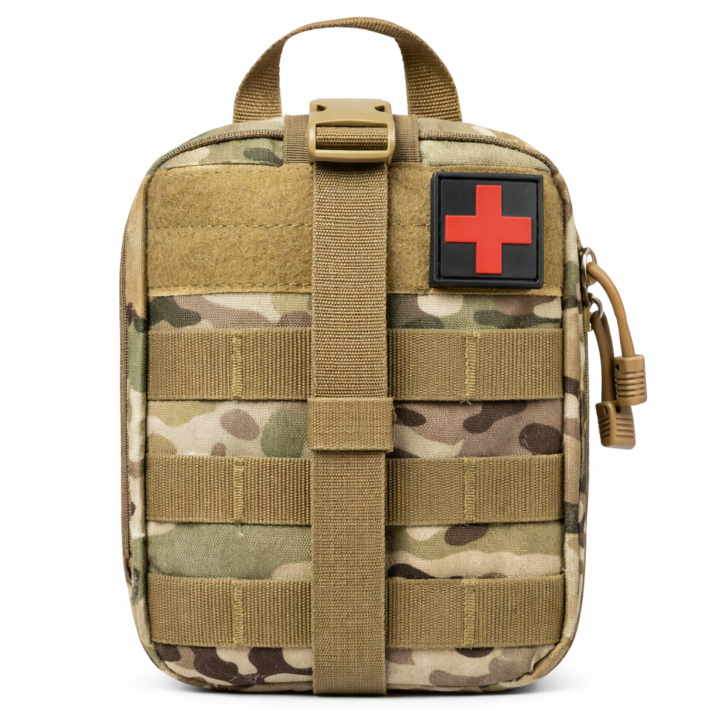 IFAK lékárnička 21 × 16 × 10 cm – voděodolné MOLLE pouzdro na první pomoc Barva: Multicam