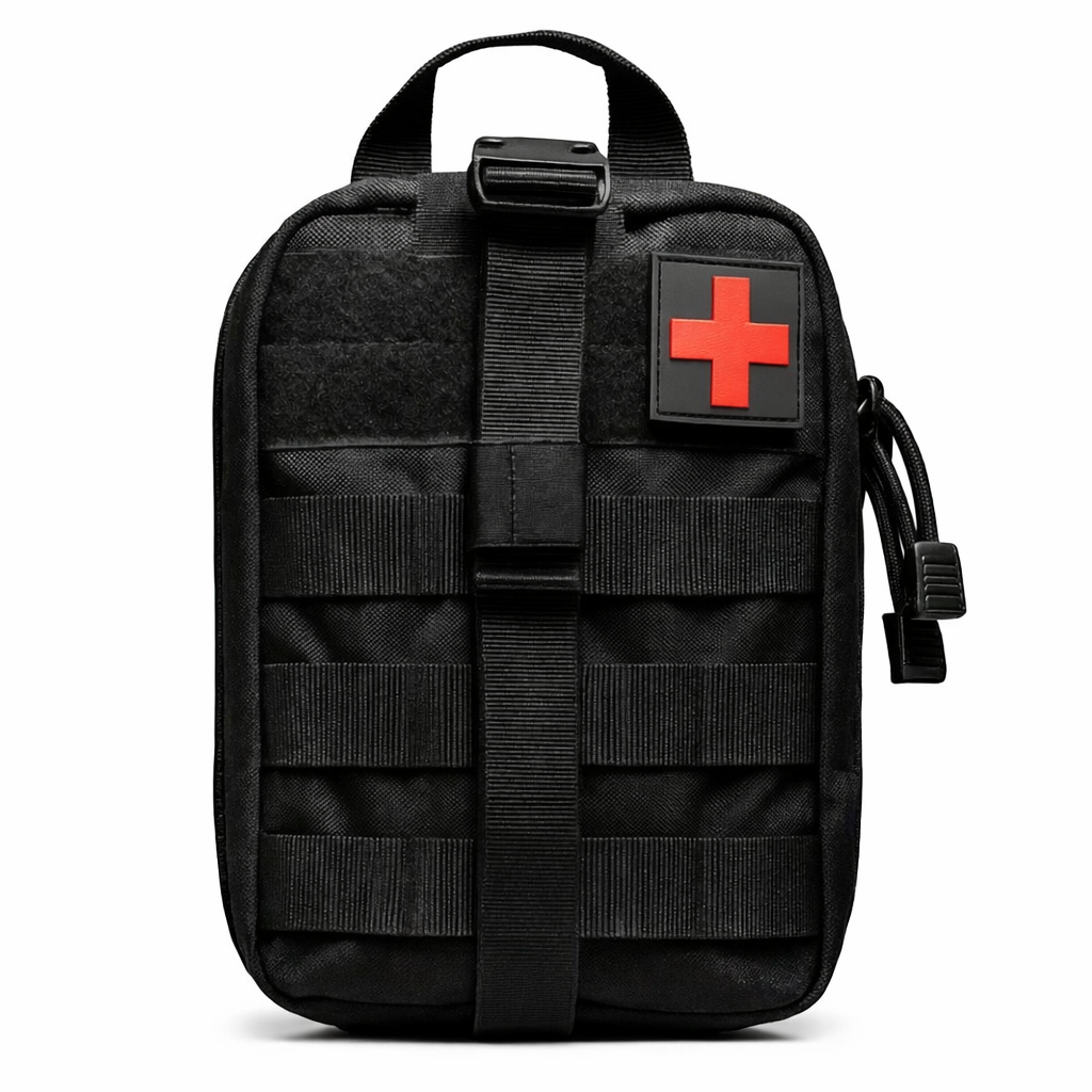 IFAK lékárnička 21 × 16 × 10 cm – voděodolné MOLLE pouzdro na první pomoc Barva: černá