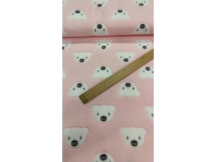 Mikroflanel Medvídek bílý na růžové