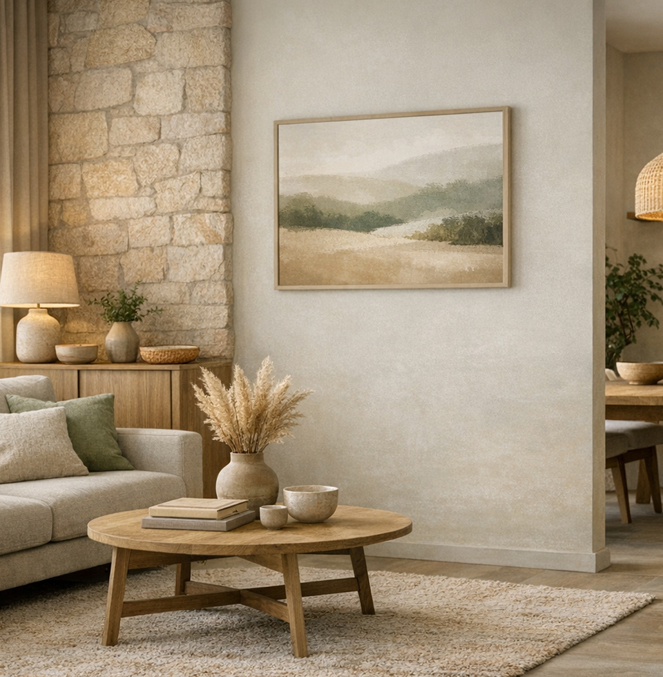 Tlumené zemité barvy v moderním interiéru – béžová, písková a šedozelená