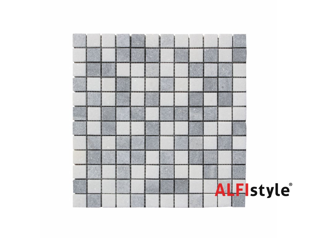 Kamenná mozaika z mramoru, Square white and grey, 30 x 30 x 0,9 cm, NH207
