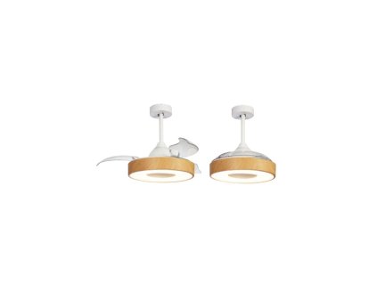 9979 7 stropni svitidlo coin mini led mantra ventilator vysuvne lopatky bile drevo