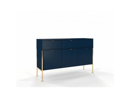 8305 8 komoda moderni skandica polka 78x120 cm tmave modra a zlate kovove nohy