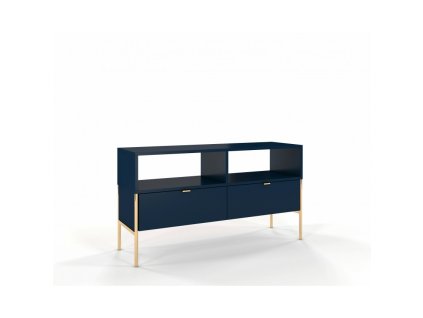 8308 8 komoda tv skandica polka 65x120 cm tmave modra a zlate kovove nohy