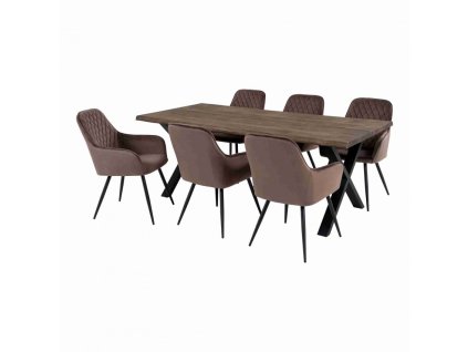 9535 10 jidelni set hnedy stul toulon a 6x kreslo harbo svetle hnedy samet