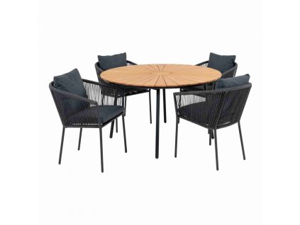 9547 3 zahradni set stul cleveland prirodni a 4x zidle salerno s podruckami cerne