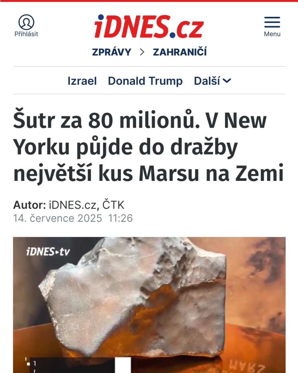 Rekordní dražba meteoritu