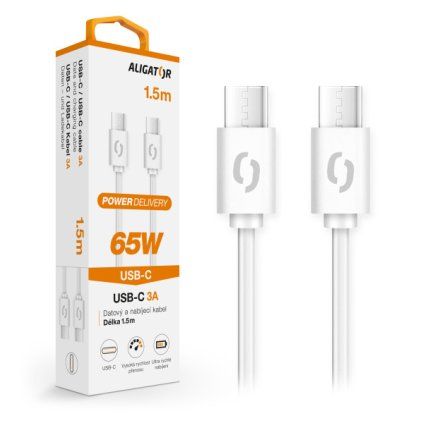 1021 1021 1021 datovy kabel aligator power 65w usb c usb c 3a 1 5m bily