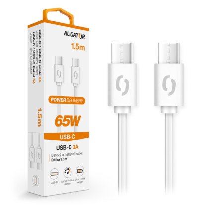 Data cable ALIGATOR POWER 65W, USB-C/USB-C 3A 1.5m, white
