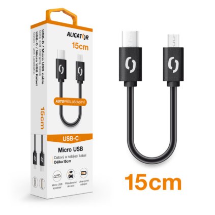 Datový kabel ALIGATOR POWER USB-C/Micro USB 15cm, černý