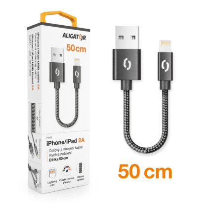 Datový kabel ALIGATOR PREMIUM 2A, Lightning 50cm černý