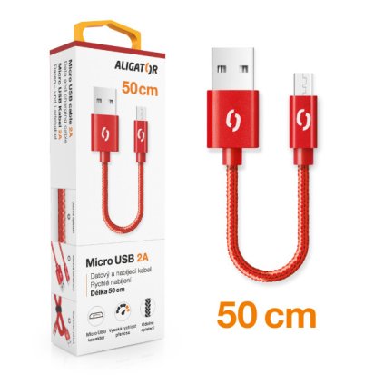 1057 1057 datovy kabel aligator premium 2a micro usb 50cm cerveny