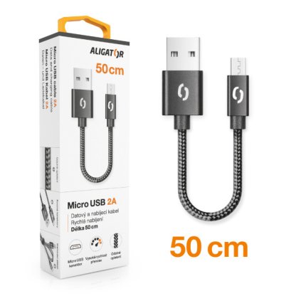 Adatkábel ALIGATOR PREMIUM 2A, Micro USB 50cm fekete